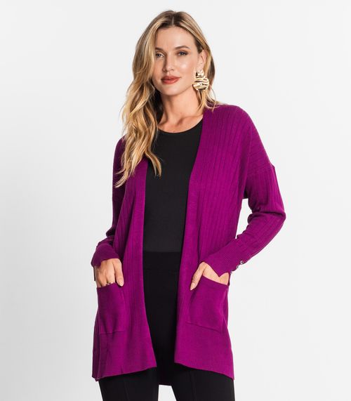 Cardigan Feminino Em Tricot Canelado Endless Roxo