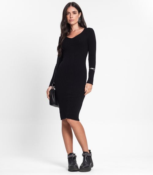 Vestido Feminino Manga Longa Tricot Modal Select Preto