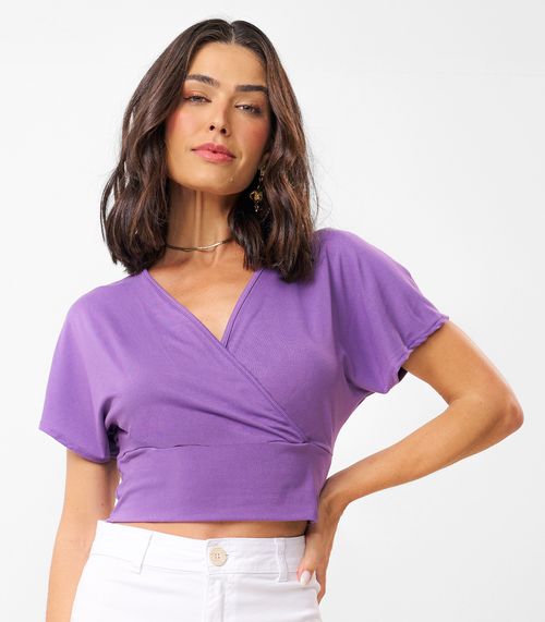 Blusa Cropped Com Decote V Malha Delicate Rovitex Roxo