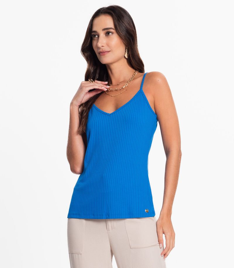 Blusa De Alça Feminina Ribana Canelada Rovitex Azul Moda Feminina E