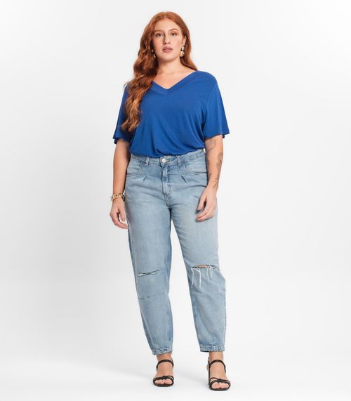 Calça Feminina Baggy Plus Size Secret Glam Azul