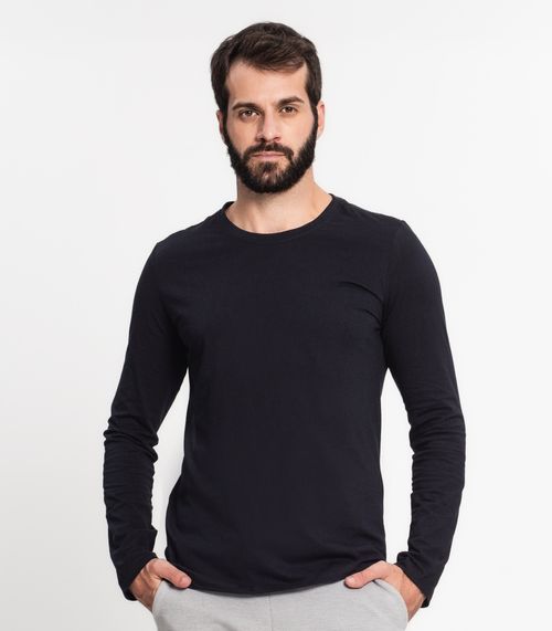 Camiseta Manga Longa Masculina  Meia Malha Kohmar Preto