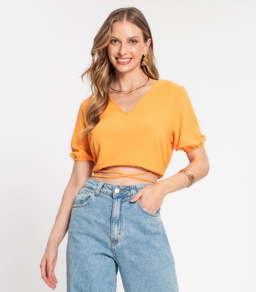 Blusa Cropped Feminina Decote V Rovitex Marrom