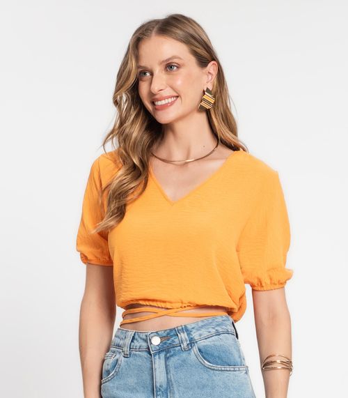 Blusa Cropped Feminina Decote V Rovitex Marrom