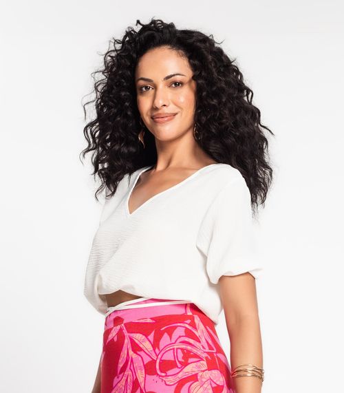 Blusa Cropped Feminina Decote V Rovitex Bege