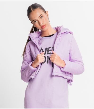 Jaqueta Puffer Juvenil Feminina Com Capuz Minty Roxo