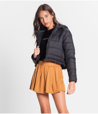 Jaqueta Puffer Juvenil Feminina Com Capuz Minty Preto