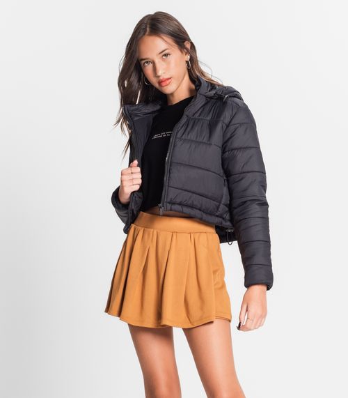 Jaqueta Puffer Juvenil Feminina Com Capuz Minty Preto