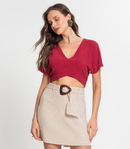 Blusa Cropped Feminina Em Linho Endless Vermelho