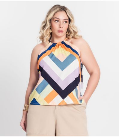 Blusa de Alça Plus Size Infinita Cor Laranja