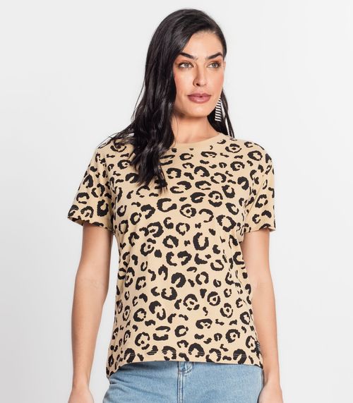 Blusa Feminina Meia Malha Animal Print MMT Marrom