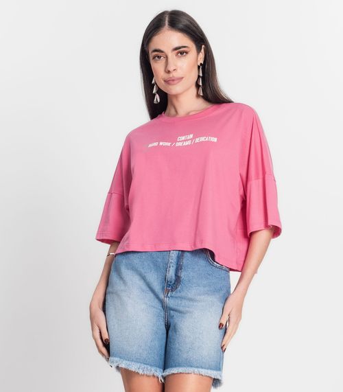 Blusa Cropped Feminina Oversized Meia Malha MMT Rosa