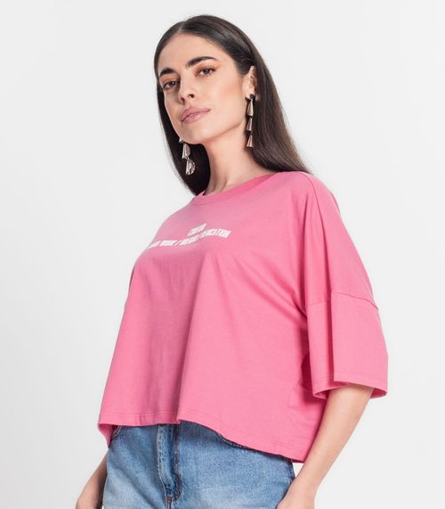 Blusa Cropped Feminina Oversized Meia Malha MMT Rosa