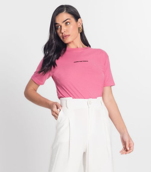 Blusa Feminina Meia Malha Penteada Estampada MMT Rosa