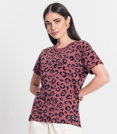 Blusa Feminina Meia Malha Animal Print MMT Vermelho