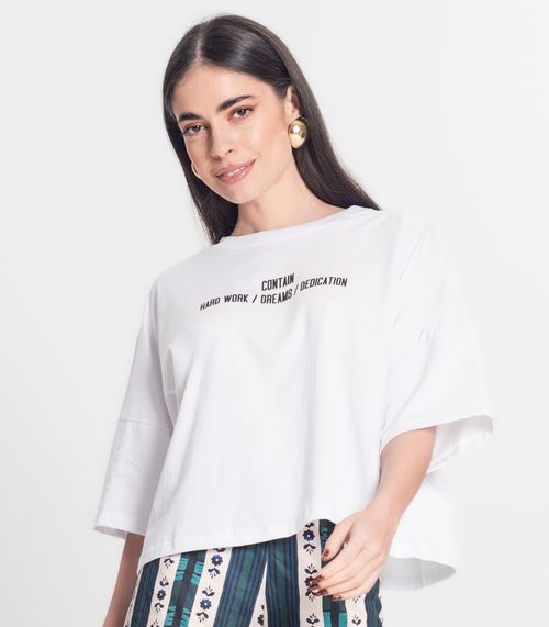 Blusa Cropped Feminina Oversized Meia Malha MMT Branco