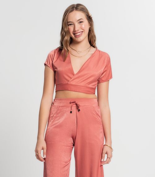 Blusa Cropped Juvenil Em Viscopoly Minty Laranja
