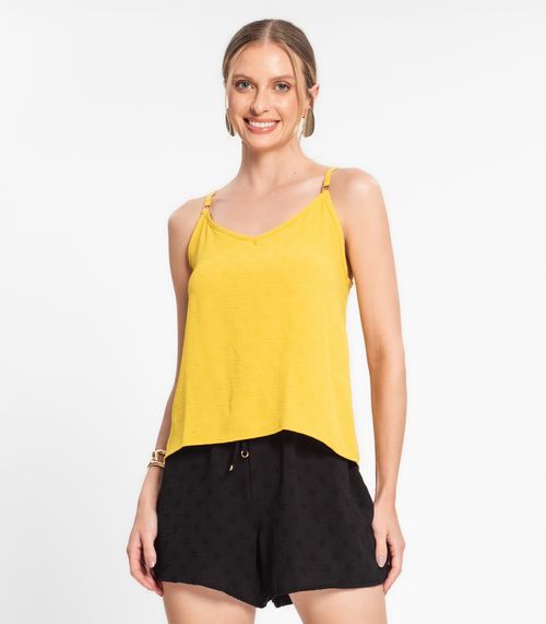 Blusa De Alça Regulável Em Air Flow Poá Rovitex Amarelo