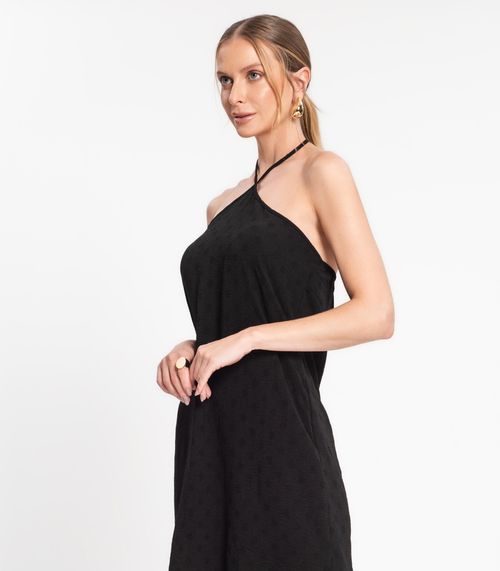 Vestido Midi De Alça E Babados Em Air Flow Rovitex Preto