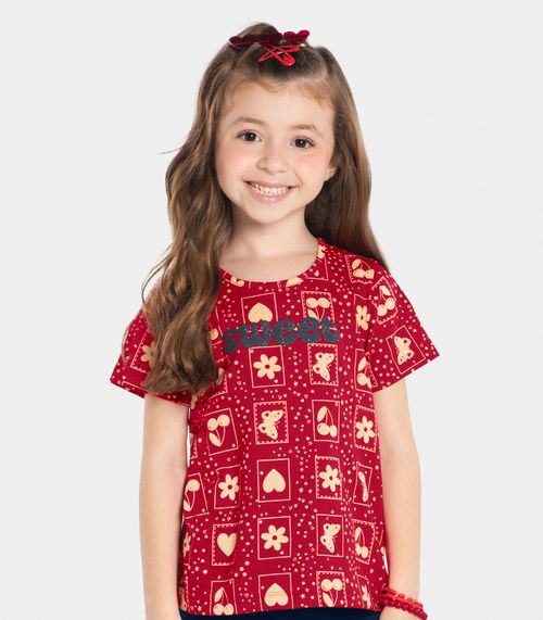 Conjunto Infantil Blusa Com Bermuda Rovi Kids Vermelho