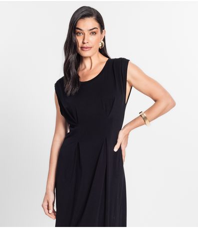 Vestido Feminino Midi Sem Manga Donna Preto