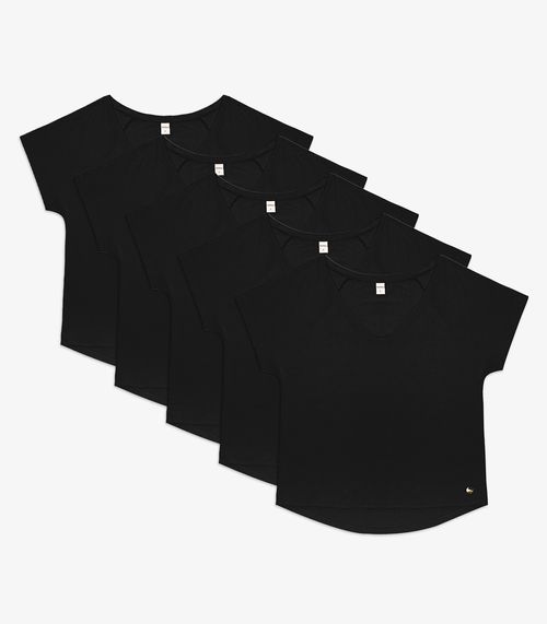 Kit 5 Blusas Femininas Viscotorcion Rovitex Preto
