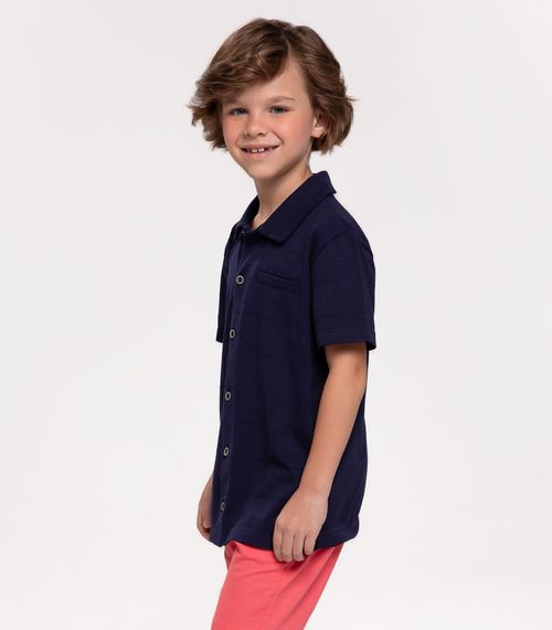 Camisa Infantil Menino Com Botões Trick Nick Azul