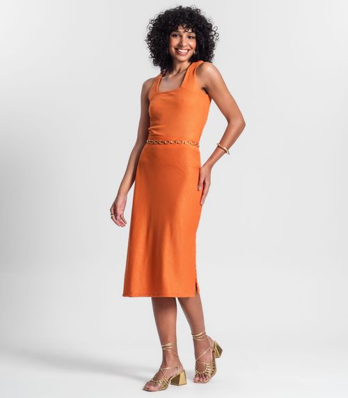 Saia Midi Com Fenda Lateral Rovitex Laranja