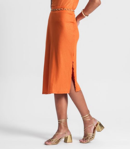 Saia Midi Com Fenda Lateral Rovitex Laranja