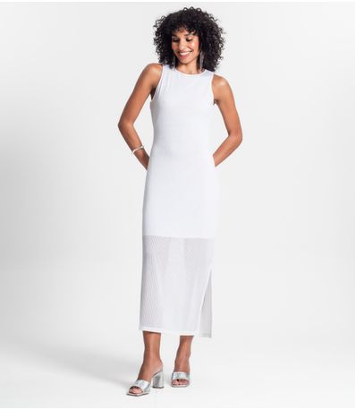 Vestido Longo Com Fenda Rovitex Branco