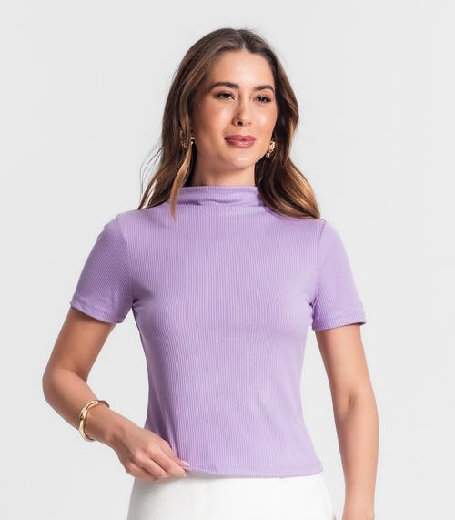 Blusa Gola Alta Em Ribana Canelada Lurex Rovitex Roxo