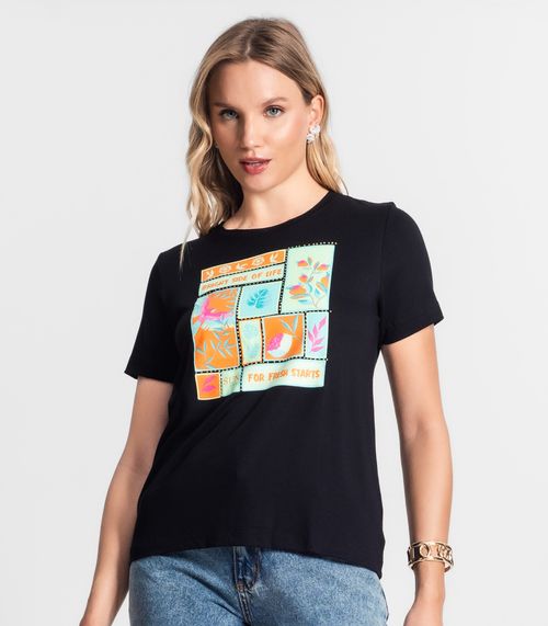 T-shirt  De Viscose Creponada Feminina Endless Preto