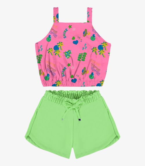 Conjunto Blusa Cropped E Shorts Rovi Kids Rosa