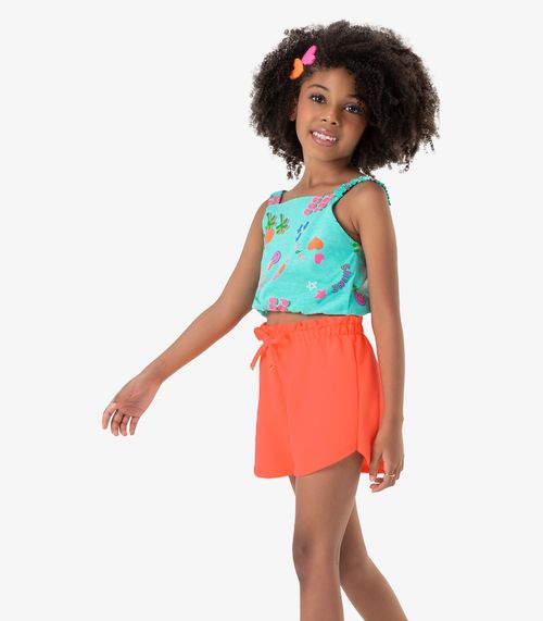 Conjunto Blusa Cropped E Shorts Rovi Kids Azul