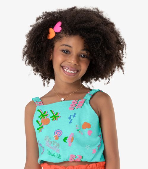 Conjunto Blusa Cropped E Shorts Rovi Kids Azul