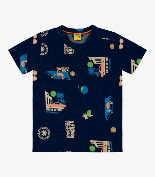 Camiseta Infantil Masculina Estampada Rovi Kids Azul