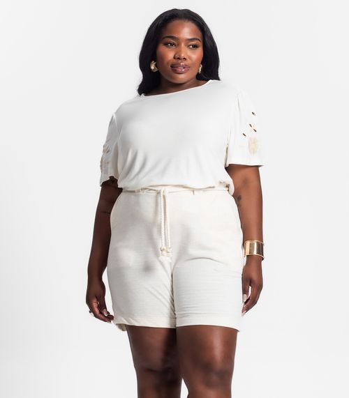 Shorts Feminino Plus Size Secret Glam Bege