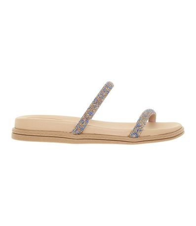 Papete Feminina Flat Com Brilho Strass Beira Rio Bege