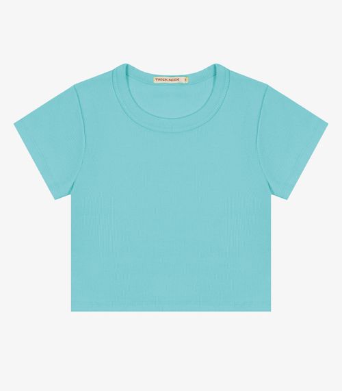 Blusa Cropped Infantil Ribana Canelada Trick Nick Azul