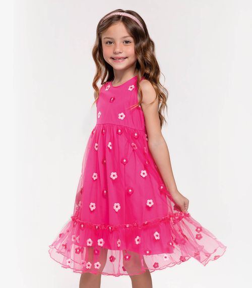 Vestido Midi Infantil Em Tule Bordado Trick Nick Rosa