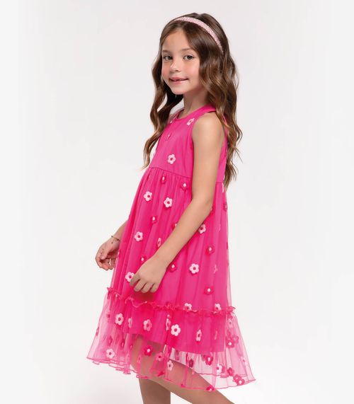 Vestido Midi Infantil Em Tule Bordado Trick Nick Rosa