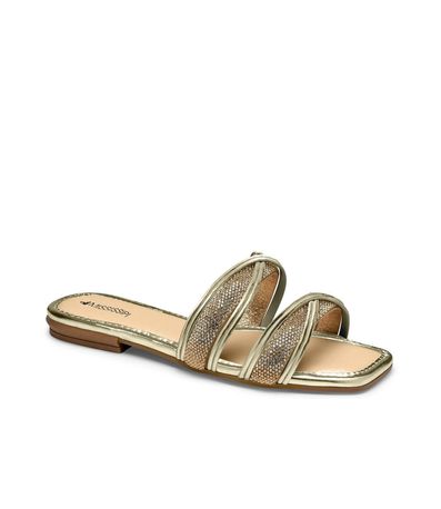 Tamanco Flats Mississipi Champagne e Ouro Feminino