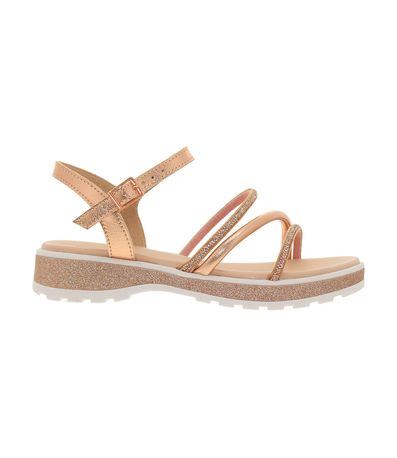 Sandália Flatform Molekinha Ouro Rosado Juvenil Feminina