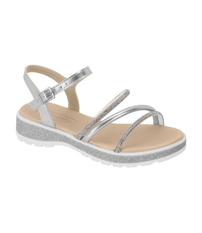 Sandália Flatform Molekinha Prata e Branca Juvenil Feminina