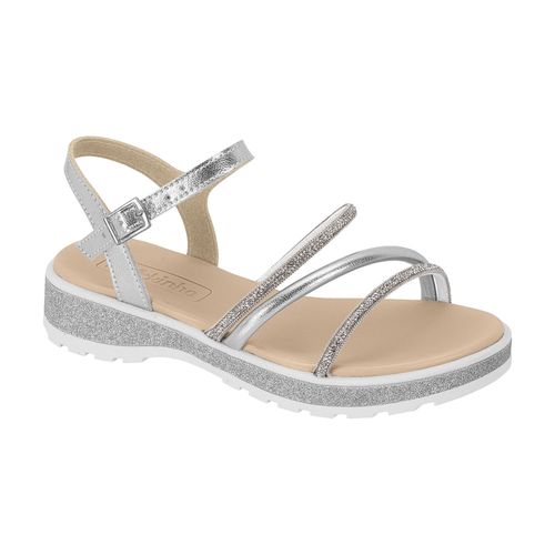 Sandália Flatform Molekinha Prata e Branca Juvenil Feminina