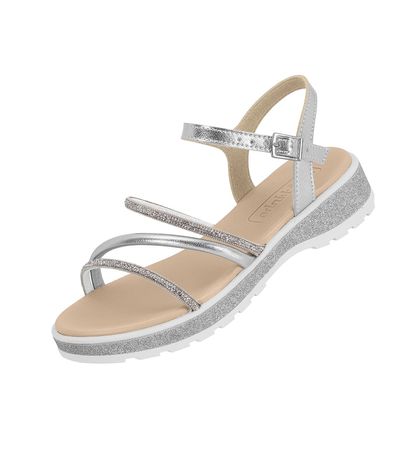 Sandália Flatform Molekinha Prata e Branca Juvenil Feminina