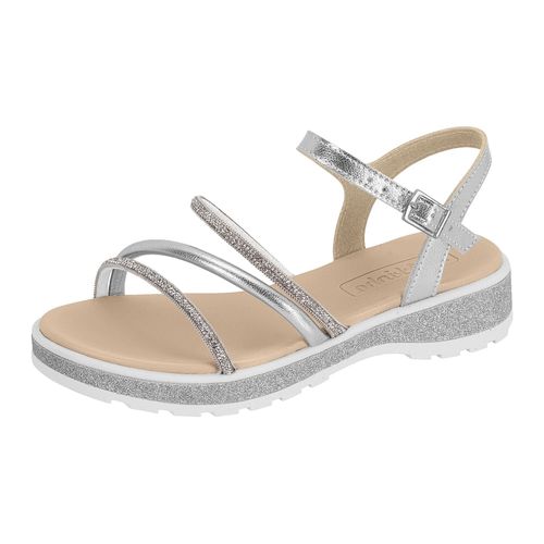 Sandália Flatform Molekinha Prata e Branca Juvenil Feminina