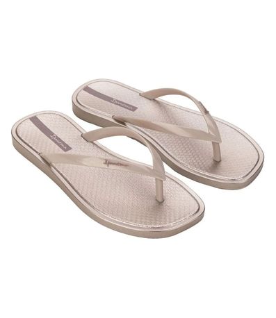 Chinelo Dedo Ipanema Bege e Metalizado Feminino