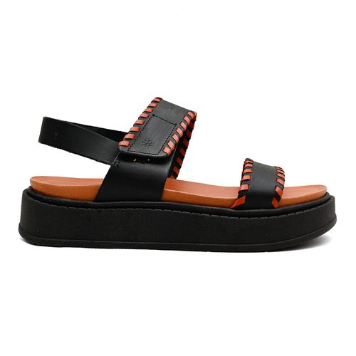 Sandália Flatform New Face Preta e Damasco Feminina