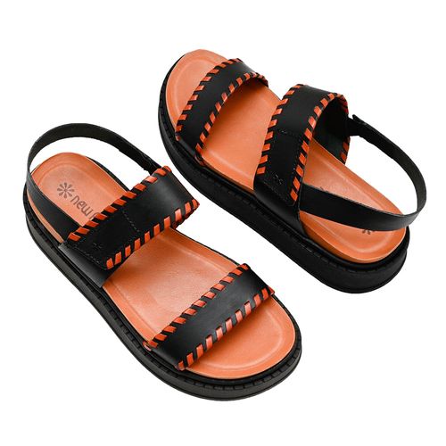 Sandália Flatform New Face Preta e Damasco Feminina